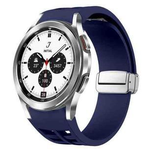 For Samsung Galaxy Watch 4 Classic 42 / 46mm Richard Magnetic Folding Silver Buckle Silicone Watch Band(Midnight Blue)