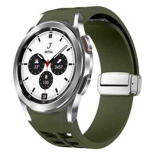 For Samsung Galaxy Watch 4 Classic 42 / 46mm Richard Magnetic Folding Silver Buckle Silicone Watch Band(Army Green)
