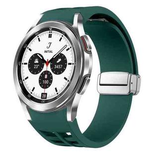 For Samsung Galaxy Watch 4 Classic 42 / 46mm Richard Magnetic Folding Silver Buckle Silicone Watch Band(Dark Green)