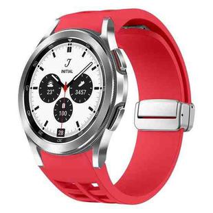 For Samsung Galaxy Watch 4 Classic 42 / 46mm Richard Magnetic Folding Silver Buckle Silicone Watch Band(Red)