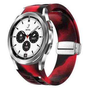 For Samsung Galaxy Watch 4 Classic 42 / 46mm Richard Magnetic Folding Silver Buckle Silicone Watch Band(Black Red Camouflage)