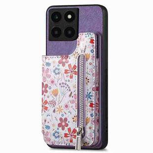 For Honor X6a Retro Painted Zipper Wallet Back Phone Case(Purple)