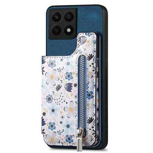 For Honor X8a Retro Painted Zipper Wallet Back Phone Case(Blue)