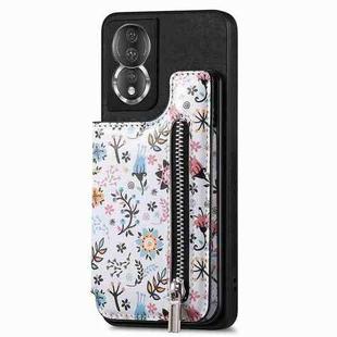 For Honor 80 Retro Painted Zipper Wallet Back Phone Case(Black)