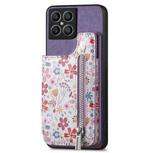 For Honor X8 5G Retro Painted Zipper Wallet Back Phone Case(Purple)