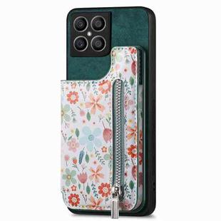 For Honor X8 5G Retro Painted Zipper Wallet Back Phone Case(Green)