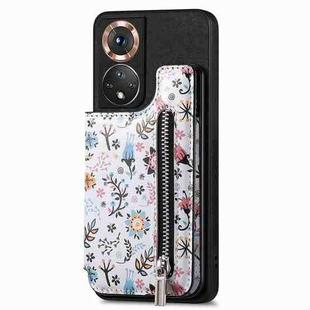 For Honor 50 Retro Painted Zipper Wallet Back Phone Case(Black)
