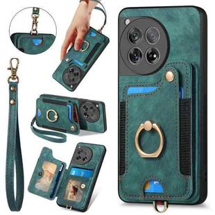 For OnePlus 12 5G Retro Skin-feel Ring Multi-card RFID Wallet Phone Case(Green)