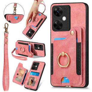 For OnePlus Nord CE3 Retro Skin-feel Ring Multi-card RFID Wallet Phone Case(Pink)