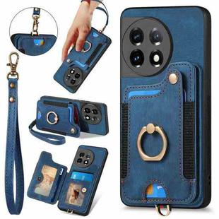For OnePlus 11 Retro Skin-feel Ring Multi-card RFID Wallet Phone Case(Blue)