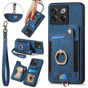 For OnePlus 10T Retro Skin-feel Ring Multi-card RFID Wallet Phone Case(Blue)