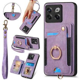 For OnePlus 10T Retro Skin-feel Ring Multi-card RFID Wallet Phone Case(Purple)