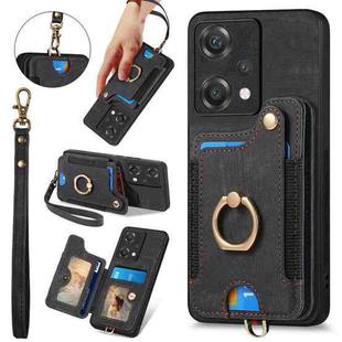 For OnePlus Nord CE2 Lite 5G Retro Skin-feel Ring Multi-card RFID Wallet Phone Case(Black)