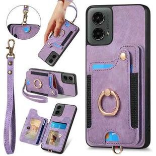 For Motorola Moto G 2024 Retro Skin-feel Ring Multi-card RFID Wallet Phone Case(Purple)