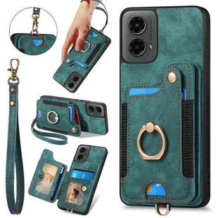 For Motorola Moto G 2024 Retro Skin-feel Ring Multi-card RFID Wallet Phone Case(Green)