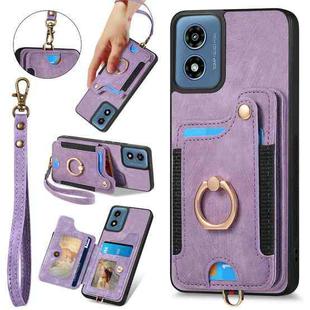 For Motorola G Play 2024 Retro Skin-feel Ring Multi-card RFID Wallet Phone Case(Purple)