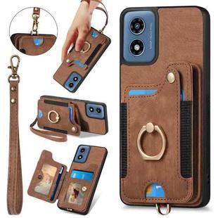 For Motorola G Play 2024 Retro Skin-feel Ring Multi-card RFID Wallet Phone Case(Brown)