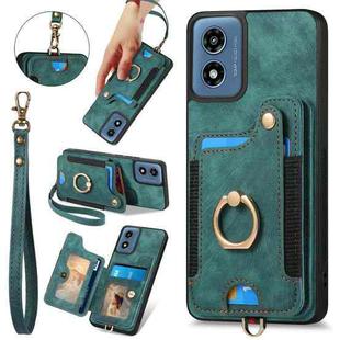 For Motorola G Play 2024 Retro Skin-feel Ring Multi-card RFID Wallet Phone Case(Green)