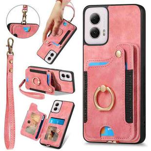For Motorola G Power 5G 2024 Retro Skin-feel Ring Multi-card RFID Wallet Phone Case(Pink)