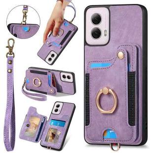 For Motorola G Power 5G 2024 Retro Skin-feel Ring Multi-card RFID Wallet Phone Case(Purple)