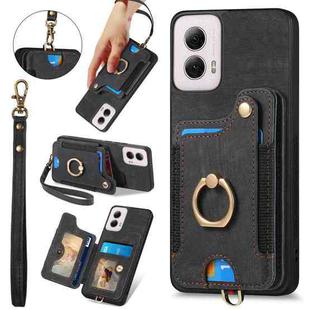 For Motorola G Power 5G 2024 Retro Skin-feel Ring Multi-card RFID Wallet Phone Case(Black)