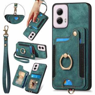 For Motorola G Power 5G 2024 Retro Skin-feel Ring Multi-card RFID Wallet Phone Case(Green)