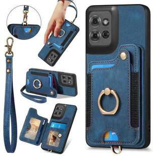 For Motorola Moto G Power 2025 5G Retro Skin-feel Ring Multi-card RFID Wallet Phone Case(Blue)