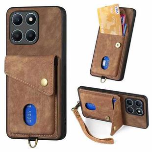 For Honor X6a Retro Card Wallet Fold Leather Phone Case with Strap(Brown)