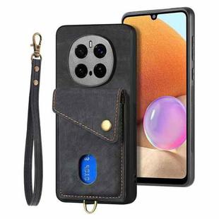 For Honor Magic7 Pro Retro Card Wallet Fold Leather Phone Case with Strap(Black)