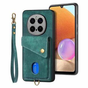 For Honor Magic7 Pro Retro Card Wallet Fold Leather Phone Case with Strap(Green)