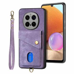 For Honor Magic7 Pro Retro Card Wallet Fold Leather Phone Case with Strap(Purple)