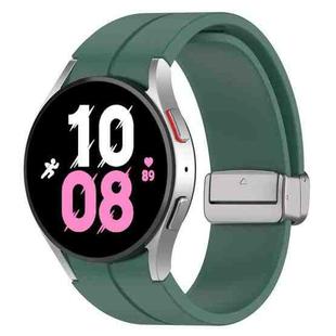 For Samsung Galaxy Watch FE 40mm Magnetic Folding Silver Buckle Silicone Watch Band(Dark Green)