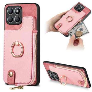 For Honor X8b Cross Leather Ring Vertical Zipper Wallet Back Phone Case(Pink)