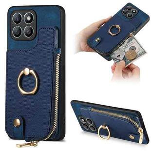 For Honor X8b Cross Leather Ring Vertical Zipper Wallet Back Phone Case(Blue)