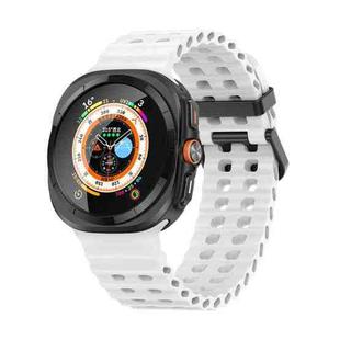 For Samsung Galaxy Watch Ultra 47mm Ocean Dual Row Hole Silicone Watch Band(White)