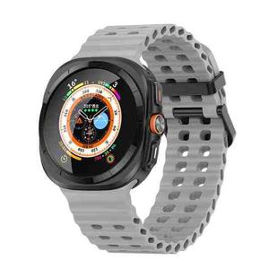 For Samsung Galaxy Watch Ultra 47mm Ocean Dual Row Hole Silicone Watch Band(Grey)