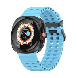 For Samsung Galaxy Watch Ultra 47mm Ocean Dual Row Hole Silicone Watch Band(Sky Blue)