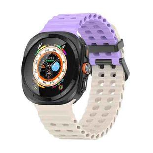 For Samsung Galaxy Watch Ultra 47mm Ocean Dual Row Hole Silicone Watch Band(Purple+Starlight)
