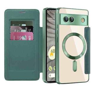 For Google  Pixel 8a Shield Magsafe RFID Anti-theft Rhombus Leather Phone Case(Pine Green)