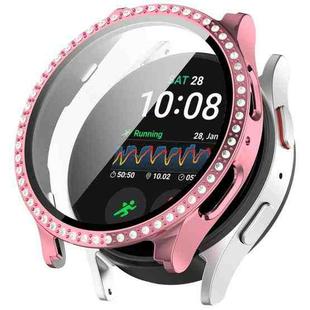 For Samsung Galaxy Watch 7 44mm Single Row Diamond PC + Tempered Film Integrated Watch Protective Case(Pink)