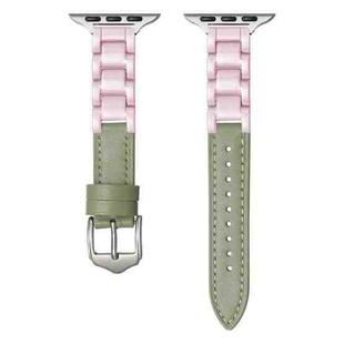 For Apple Watch SE 2022 44mm Ceramic Color Buckle Contrast Leather Watch Band(Mint Green+Pink+Silver Buckle)