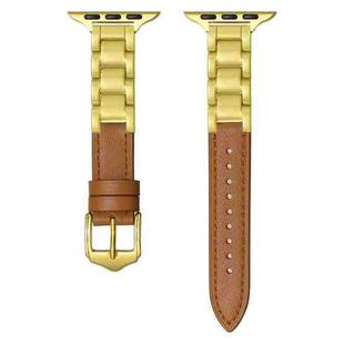 For Apple Watch Series 6 44mm Ceramic Color Buckle Contrast Leather Watch Band(Brown+Gold+Gold Buckle)