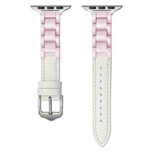 For Apple Watch Series 5 44mm Ceramic Color Buckle Contrast Leather Watch Band(White+Pink+Silver Buckle)