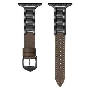 For Apple Watch Series 4 44mm Ceramic Color Buckle Contrast Leather Watch Band(Taupe+Black+Black Buckle)