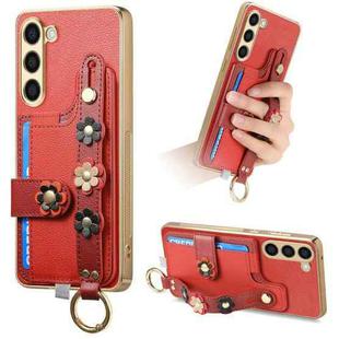 For Samsung Galaxy S23+ 5G Stereoscopic Flowers Wristband Card Bag Phone Case(Red)