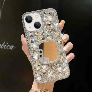 For iPhone 15 Mirror Handmade Bling Rhinestone PC Phone Case(Silver Gray Square)