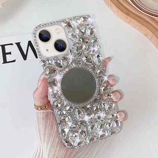 For iPhone 14 Mirror Handmade Bling Rhinestone PC Phone Case(Silver Gray Round)