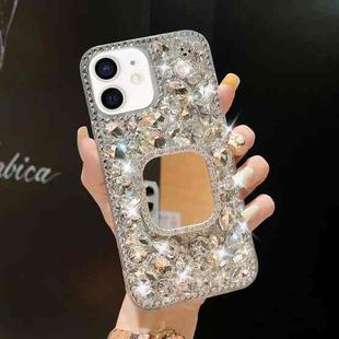 For iPhone 12 Mirror Handmade Bling Rhinestone PC Phone Case(Silver Gray Square)