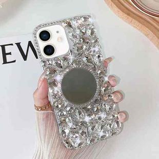 For iPhone 12 Mirror Handmade Bling Rhinestone PC Phone Case(Silver Gray Round)