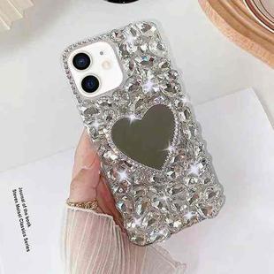 For iPhone 12 mini Mirror Handmade Bling Rhinestone PC Phone Case(Silver Gray Love)